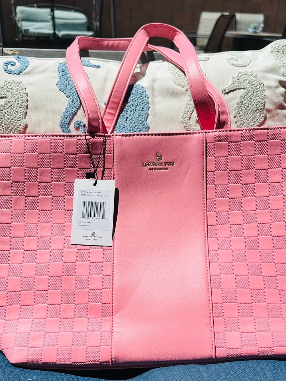 London Fog Pink Checker-Panel Tote